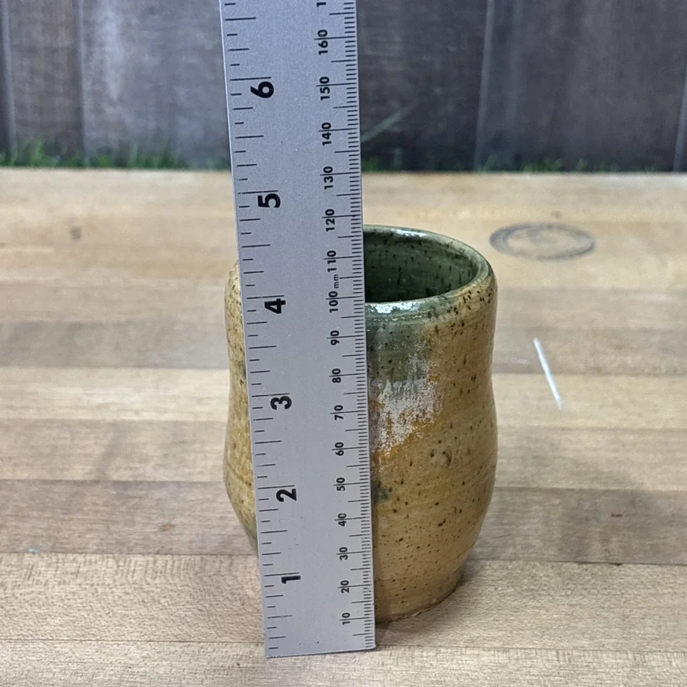 Vintage MCM Studio Pottery Vase Green Brown Glaze Hand Thrown Artisan Ceramic